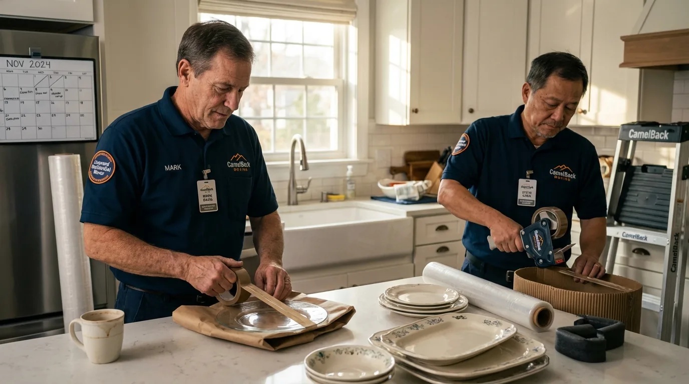 Professional crew packing kitchen dishware in West Union, OH